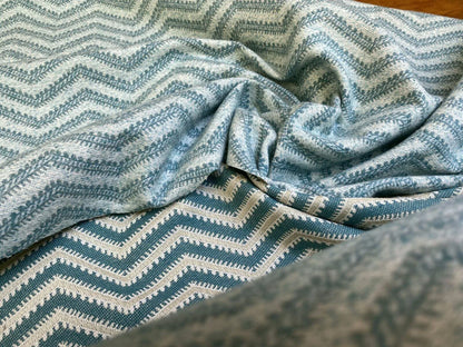 Scalamandre Brushed Chevron Turquoise Blue Green Cotton Jacquard Herringbone Reversible MSRP USD 188/Y