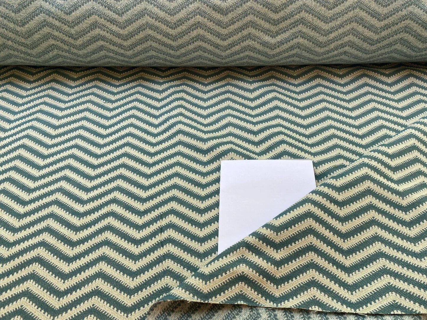 Scalamandre Brushed Chevron Turquoise Blue Green Cotton Jacquard Herringbone Reversible MSRP USD 188/Y