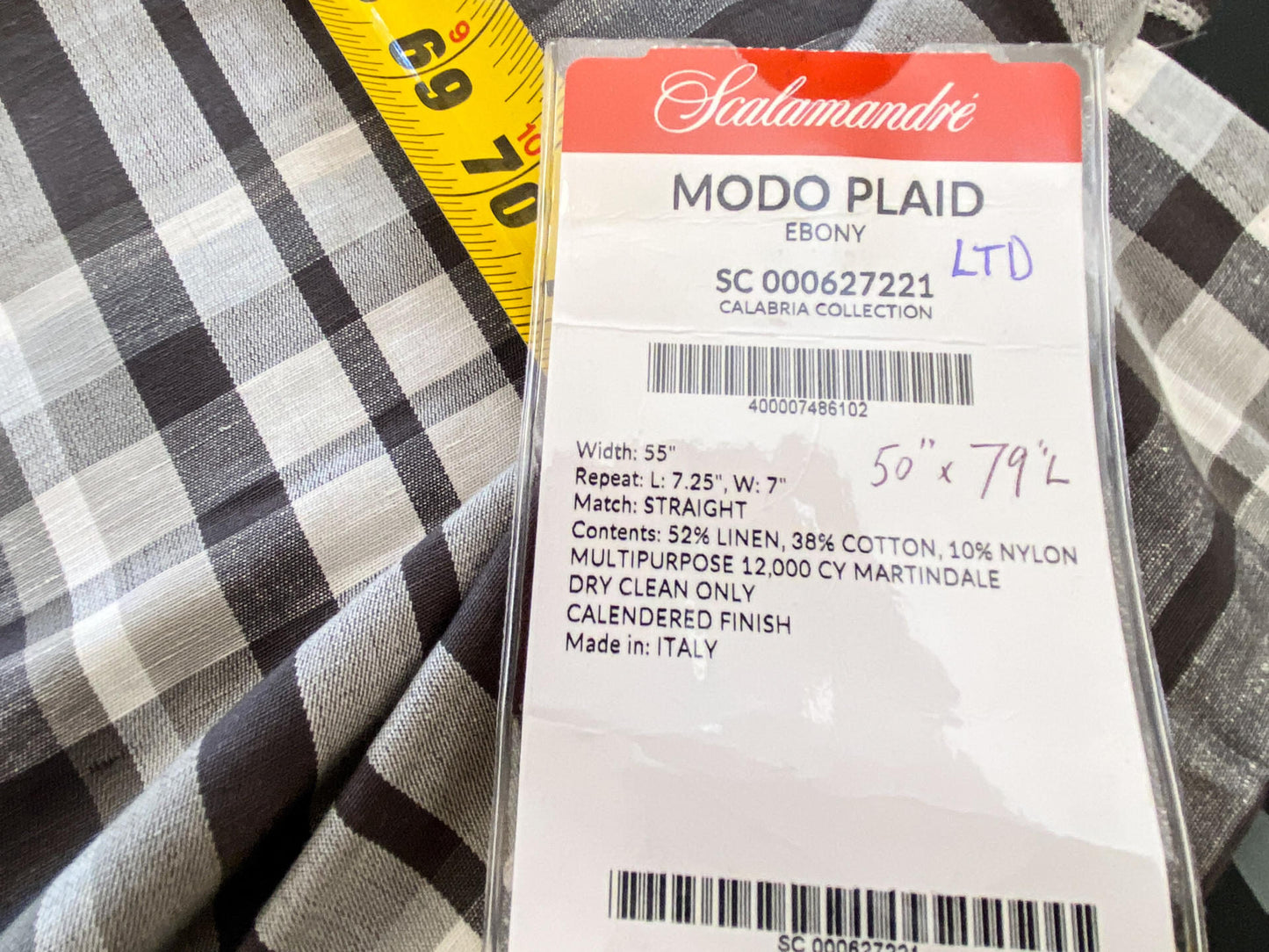 9 Berkbox64 Finished Drapery 2.4yard Scalamandre MODO PLAID EBONY Brown and White