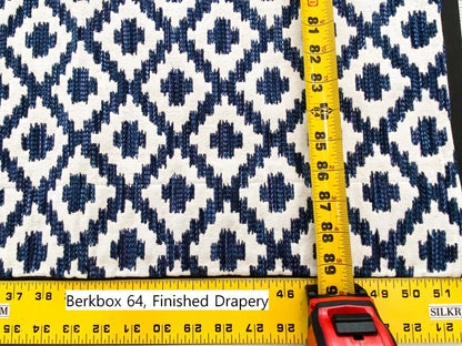 10 Berkbox64 Finished Drapery 2.4yard Scalamandre MALAY IKAT WEAVE INDIGO Jacquard Blue and White