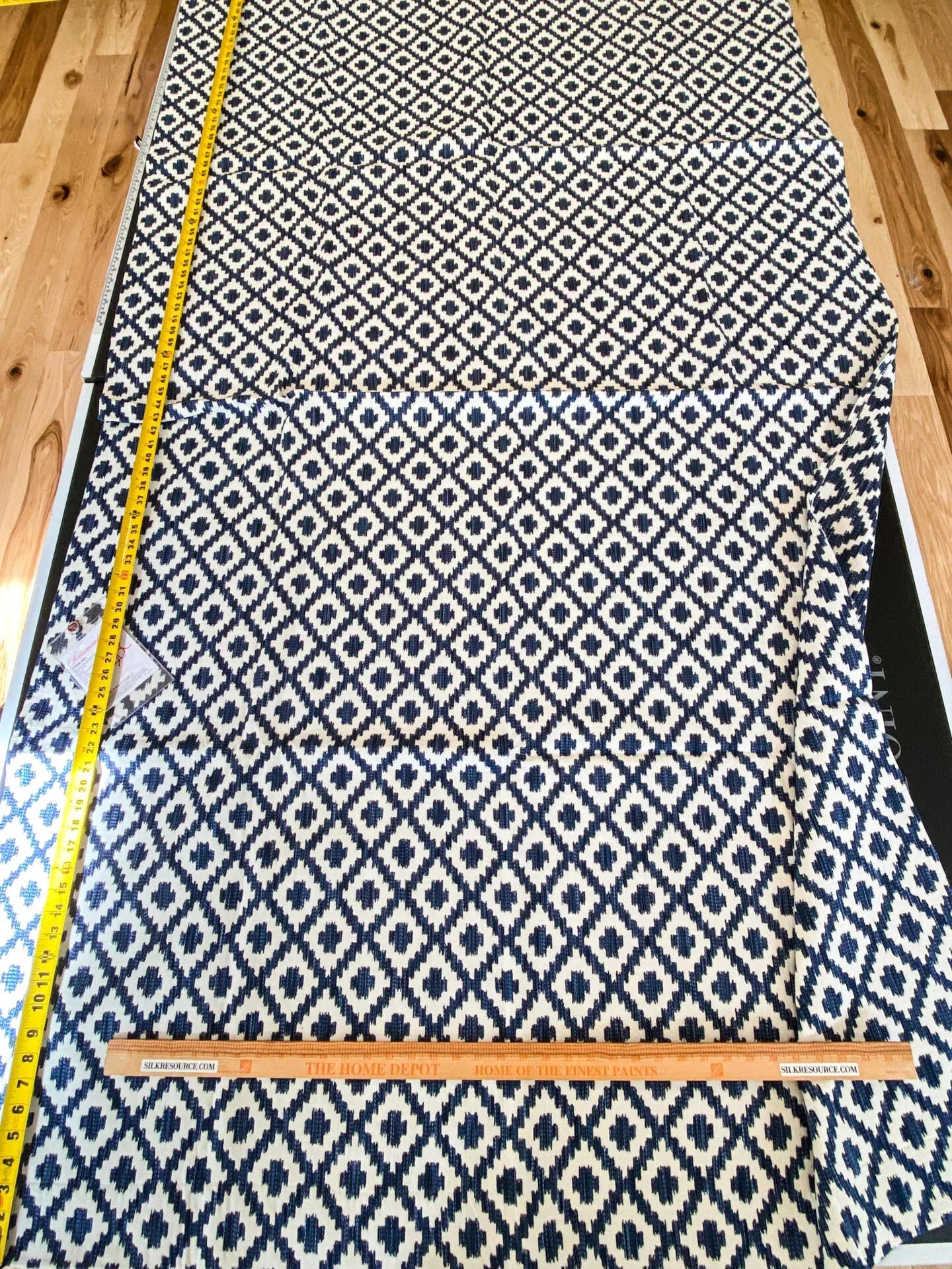10 Berkbox64 Finished Drapery 2.4yard Scalamandre MALAY IKAT WEAVE INDIGO Jacquard Blue and White