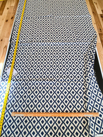 10 Berkbox64 Finished Drapery 2.4yard Scalamandre MALAY IKAT WEAVE INDIGO Jacquard Blue and White