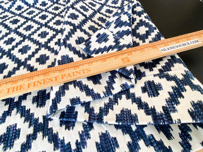 10 Berkbox64 Finished Drapery 2.4yard Scalamandre MALAY IKAT WEAVE INDIGO Jacquard Blue and White