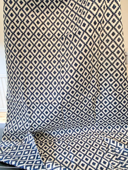 10 Berkbox64 Finished Drapery 2.4yard Scalamandre MALAY IKAT WEAVE INDIGO Jacquard Blue and White