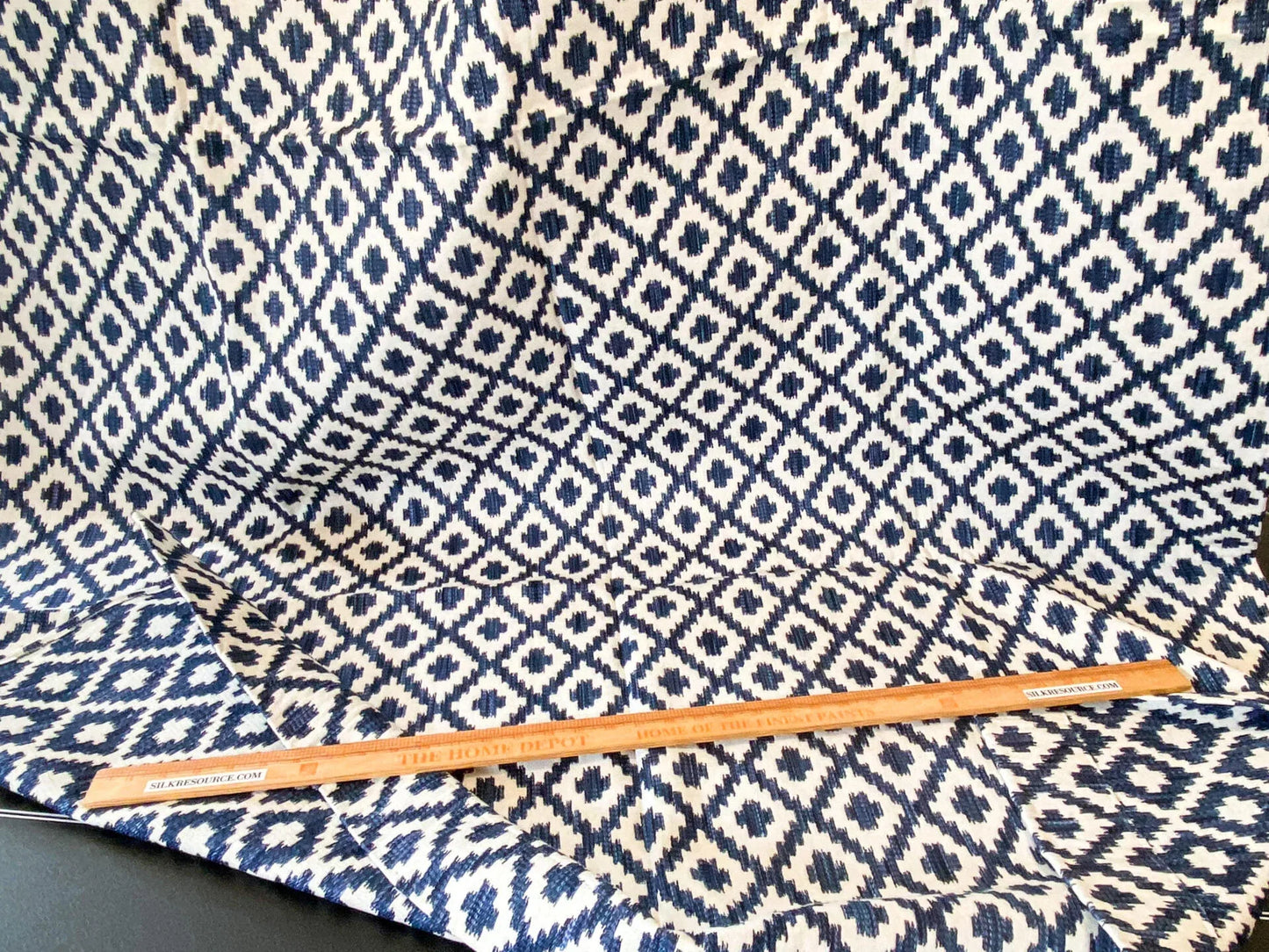 10 Berkbox64 Finished Drapery 2.4yard Scalamandre MALAY IKAT WEAVE INDIGO Jacquard Blue and White