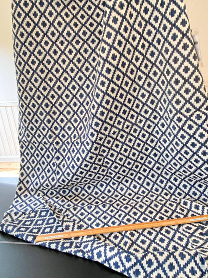 10 Berkbox64 Finished Drapery 2.4yard Scalamandre MALAY IKAT WEAVE INDIGO Jacquard Blue and White