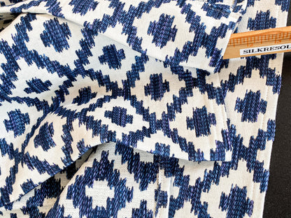 10 Berkbox64 Finished Drapery 2.4yard Scalamandre MALAY IKAT WEAVE INDIGO Jacquard Blue and White