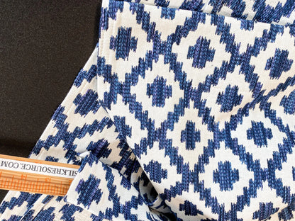 10 Berkbox64 Finished Drapery 2.4yard Scalamandre MALAY IKAT WEAVE INDIGO Jacquard Blue and White