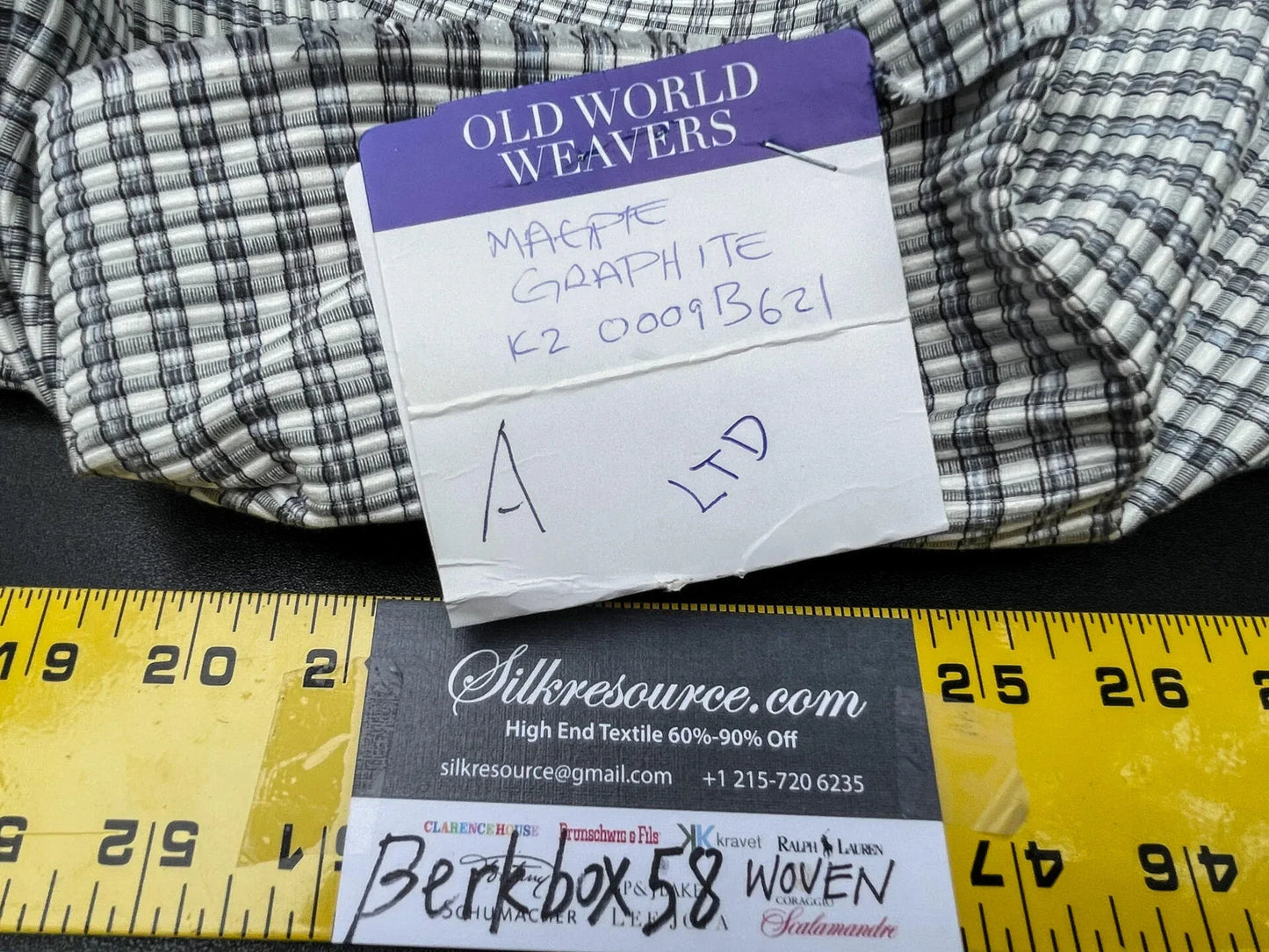 7 Berkbox58 1.5yard Scalamandre MAGPIE Graphite Jacquard Black Plaid Check MSRP USD214/y