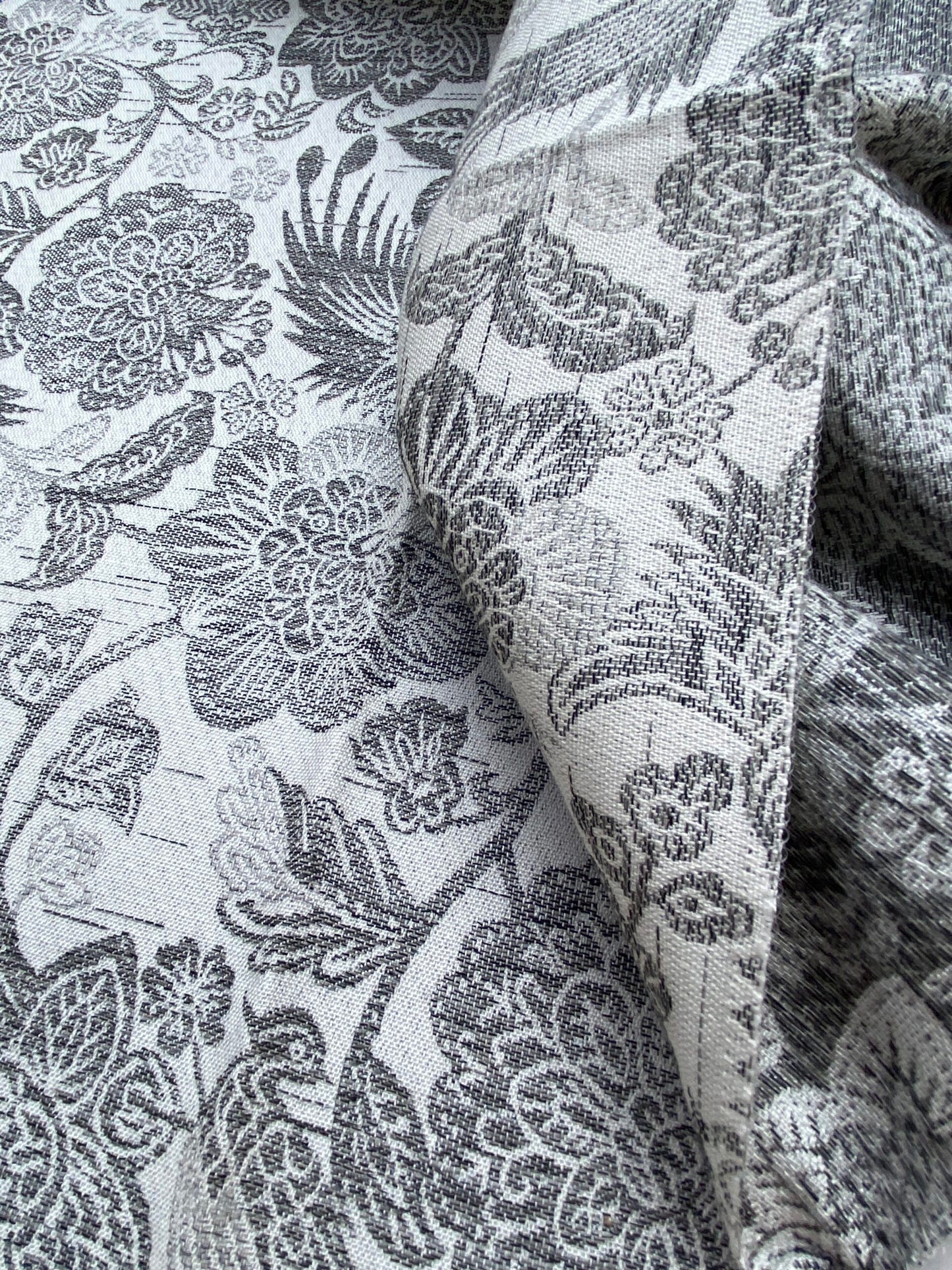 2 Berkbox90 Square Jacquard by Old World Weavers Sankaty Charcoal Dune Gray Orange White Bird Flower Chinoiserie Folklore MSRP USD183/y