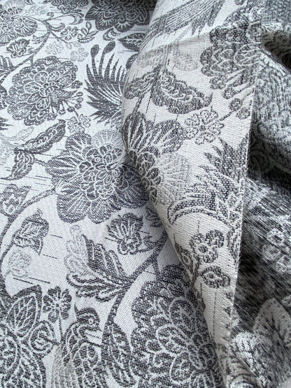 2 Berkbox90 Square Jacquard by Old World Weavers Sankaty Charcoal Dune Gray Orange White Bird Flower Chinoiserie Folklore MSRP USD183/y