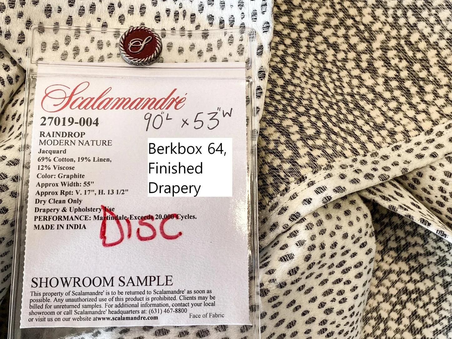 11 Berkbox64 Finished Drapery 2.4yard Scalamandre RAINDROP GRAPHITE Jacquard MSRP USD 398/y