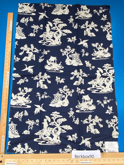 3 Berkbox90 Square Jacquard by Scalamandre LILY Indigo Blue and White Outdoors Bird/ Animal Chinoiserie MSRP USD222/y