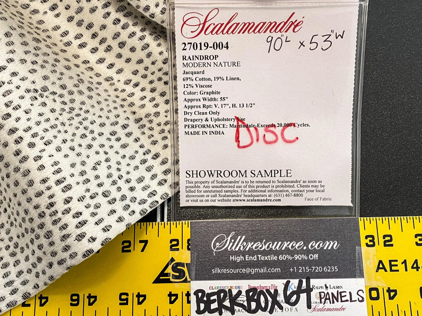 11 Berkbox64 Finished Drapery 2.4yard Scalamandre RAINDROP GRAPHITE Jacquard MSRP USD 398/y