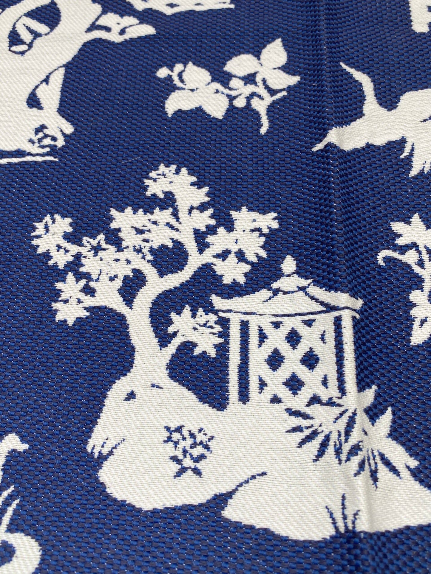 3 Berkbox90 Square Jacquard by Scalamandre LILY Indigo Blue and White Outdoors Bird/ Animal Chinoiserie MSRP USD222/y