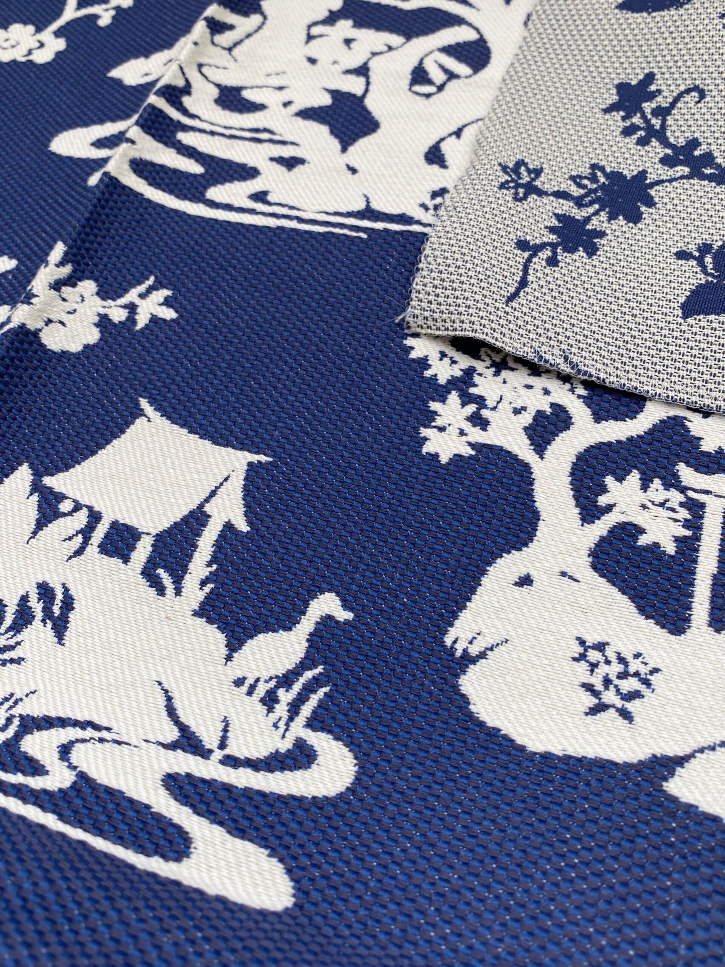 3 Berkbox90 Square Jacquard by Scalamandre LILY Indigo Blue and White Outdoors Bird/ Animal Chinoiserie MSRP USD222/y