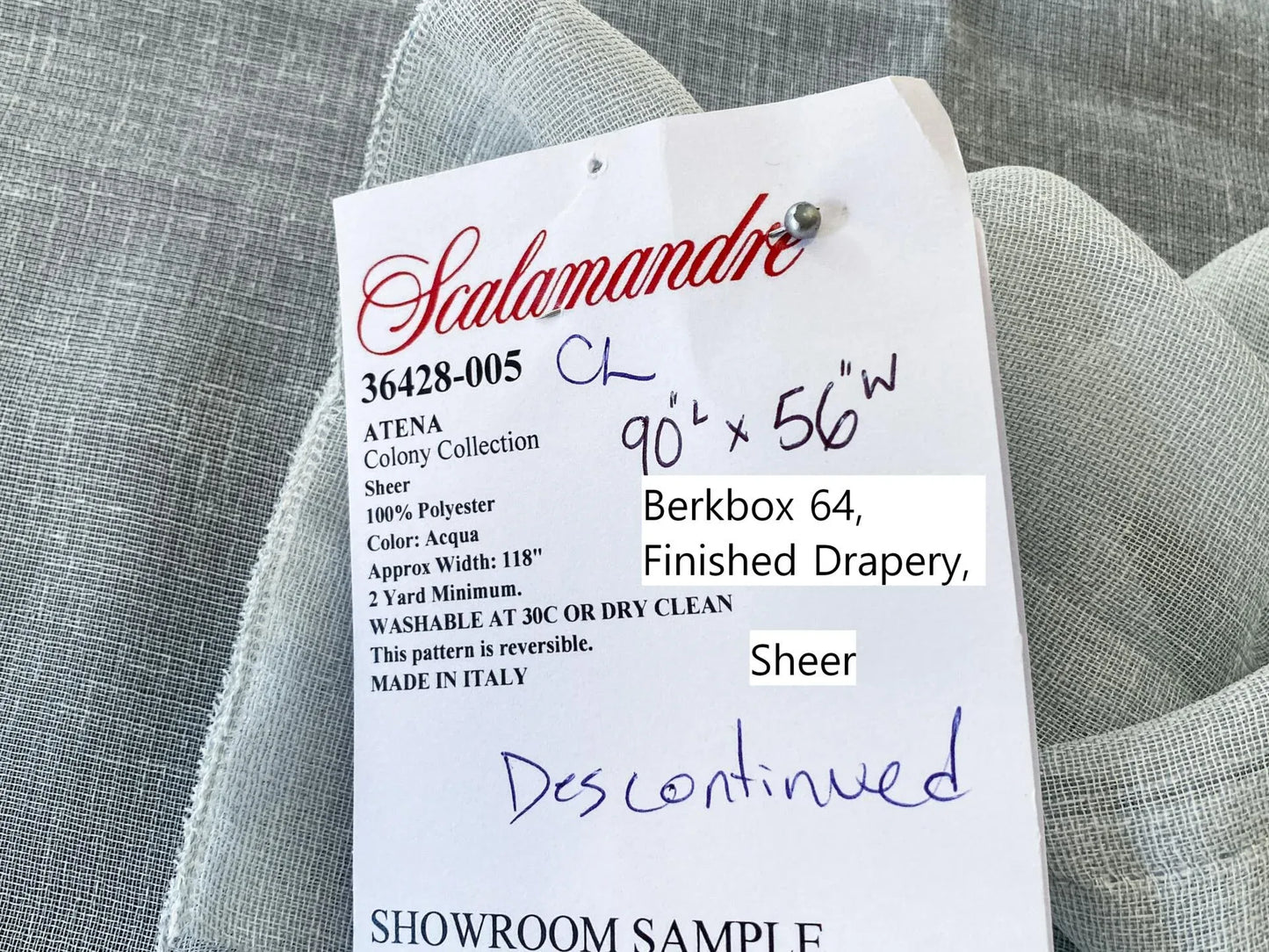 12 Berkbox64 Finished Drapery 2.5yard Scalamandre ATENA Aqua Sheer Polyester White