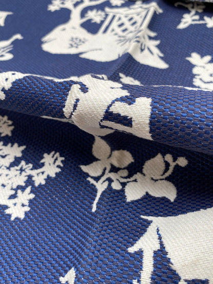 3 Berkbox90 Square Jacquard by Scalamandre LILY Indigo Blue and White Outdoors Bird/ Animal Chinoiserie MSRP USD222/y
