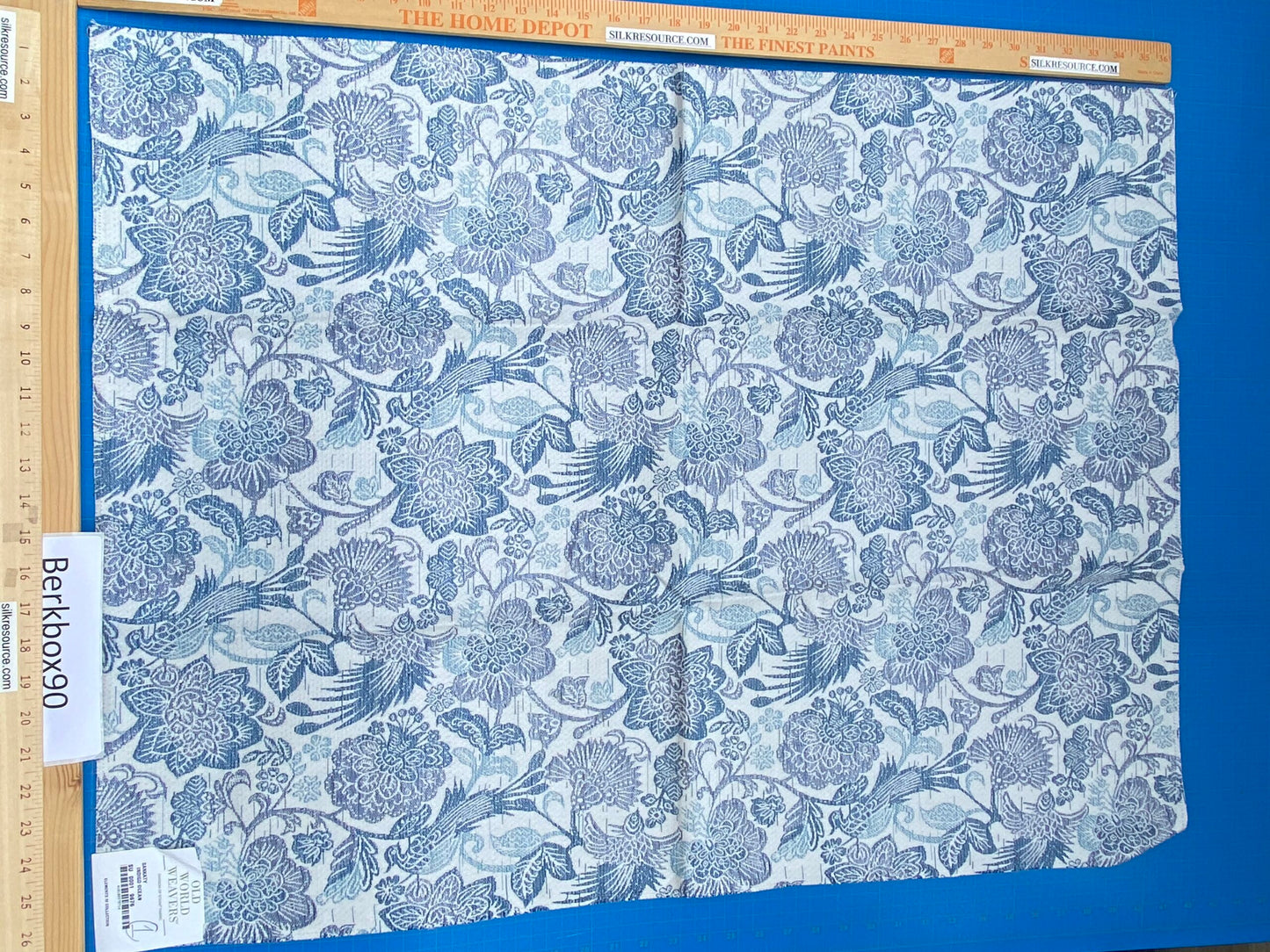 4 Berkbox90 Square Jacquard by Old World Weavers Sankaty Indigo Ocean Blue White Bird Flower Chinoiserie Folklore MSRP USD183/y