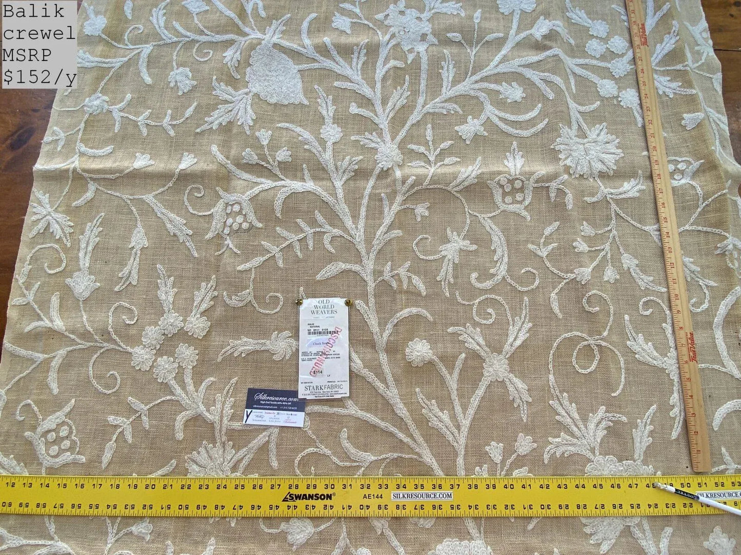 2 Boxy Scalamandre 1.3 Yards Balik Crewel Natural