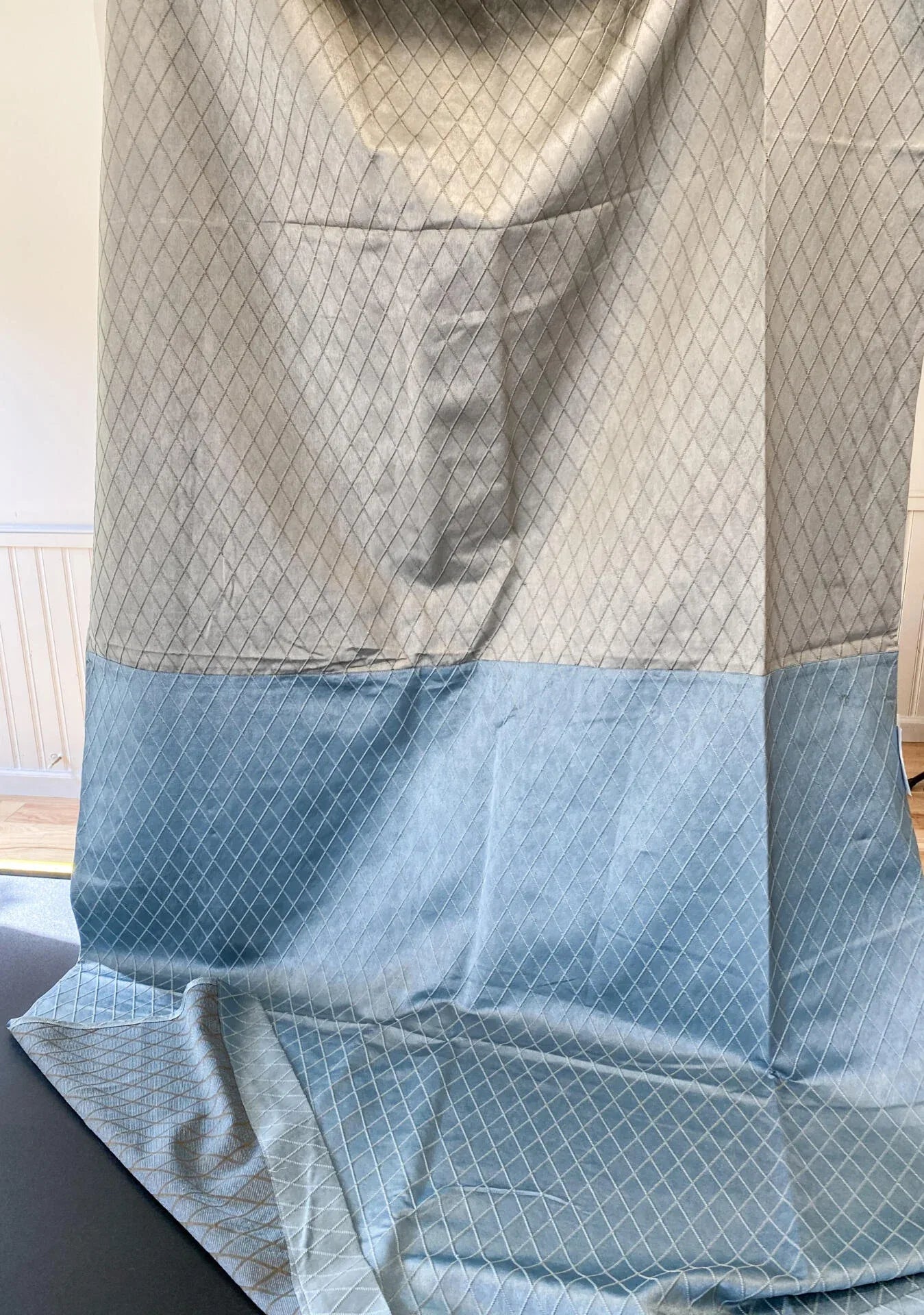 13 Berkbox64 Finished Drapery 2.4yard "2 Pieces &amp; 2 Colorways" Scalamandre DIAMOND WEAVE Bluestone and Pewter Jacquard MSRP USD316/y