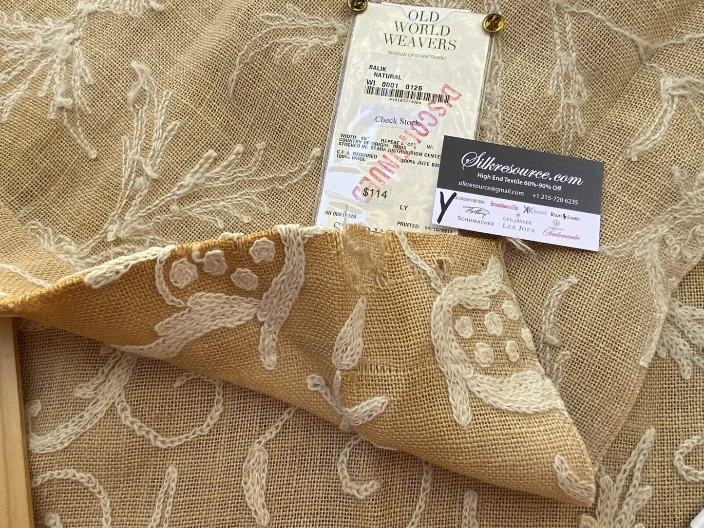 2 Boxy Scalamandre 1.3 Yards Balik Crewel Natural