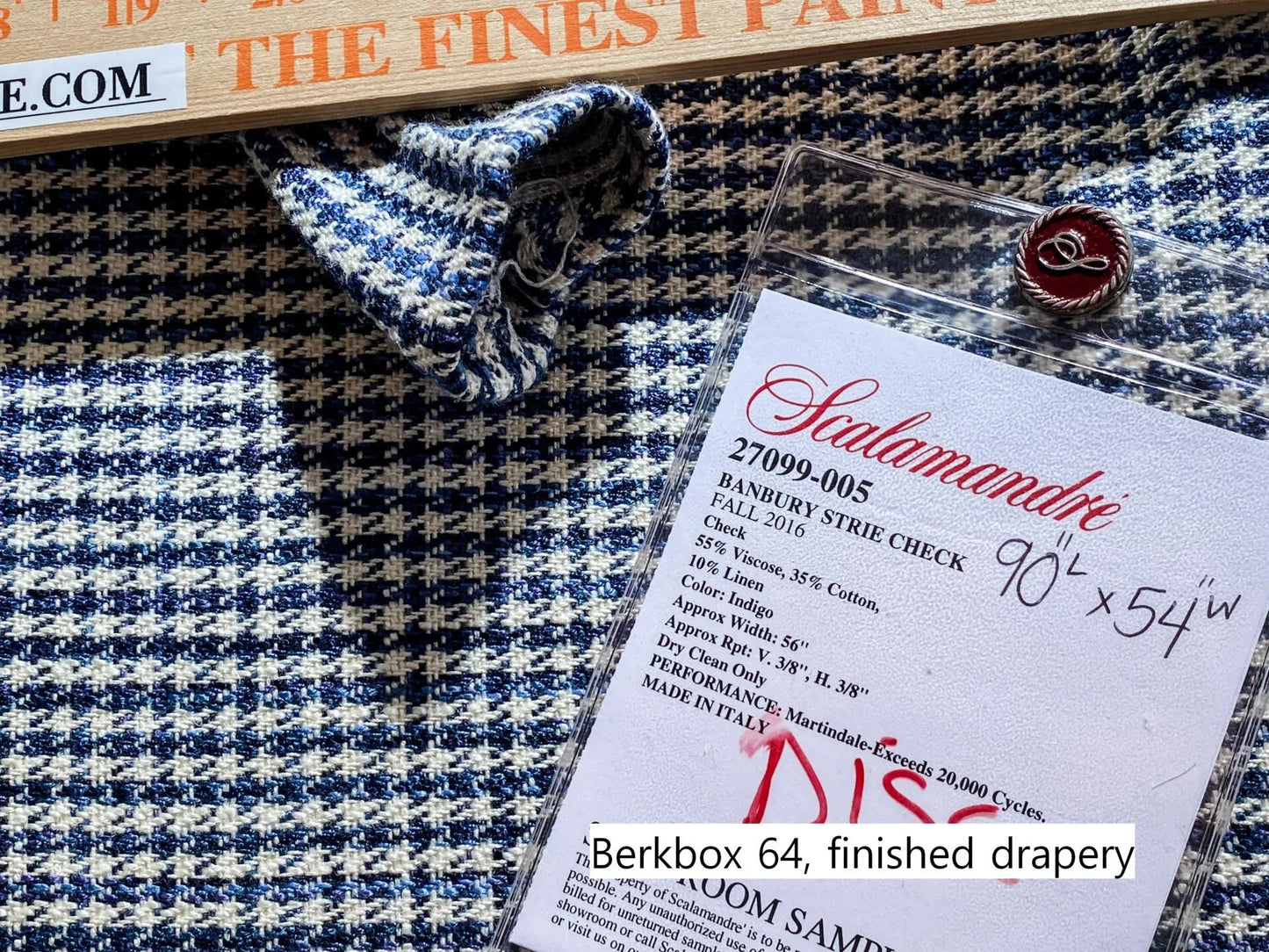 14 Berkbox64 Finished Drapery 2.4yard Scalamandre BANBURY STRIE CHECK Indigo MSRP USD264/y