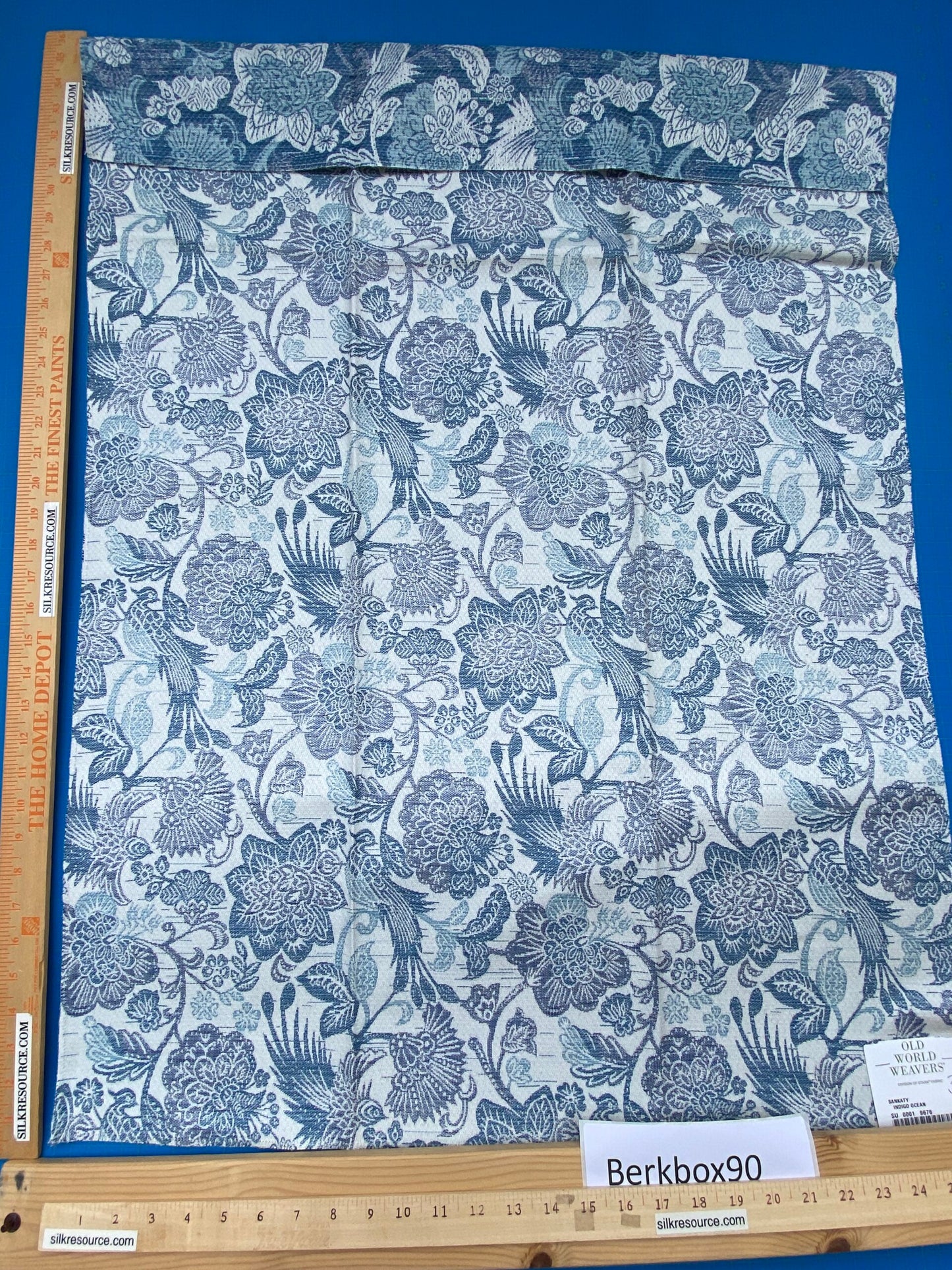 6 Berkbox90 Square Jacquard by Old World Weavers Sankaty Indigo Ocean Blue White Bird Flower Chinoiserie Folklore MSRP USD183/y