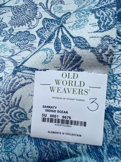 6 Berkbox90 Square Jacquard by Old World Weavers Sankaty Indigo Ocean Blue White Bird Flower Chinoiserie Folklore MSRP USD183/y