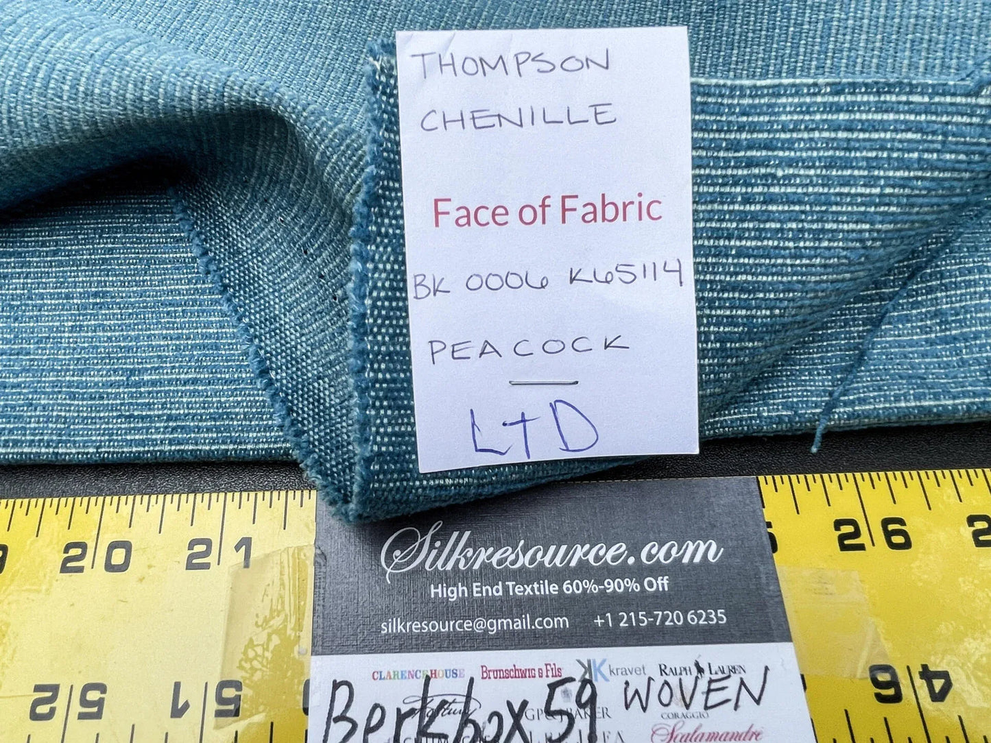 1 Berkbox59 1.9yard Scalamandre THOMPSON CHENILLE Peacock Blue Plains Texture MSRP USD222/y