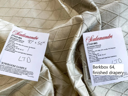 15 Berkbox64 Finished Drapery 2.4yard "2 Pieces &amp; 2 Colorways" Scalamandre DIAMOND WEAVE Putty and Ivory Jacquard MSRP USD316/y