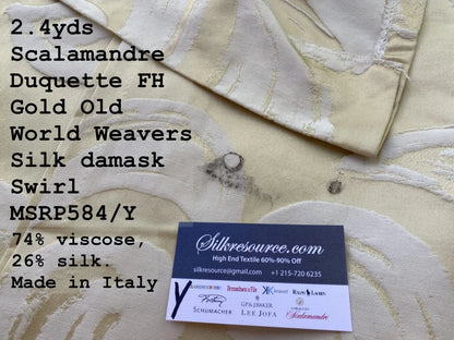 6 Boxy Scalamandre 2.4 Yards Duquette Meringue Yellow Fonthill Gold Old World Weavers Robust Silk Viscose Swirl Wave MSRP USD 284/y
