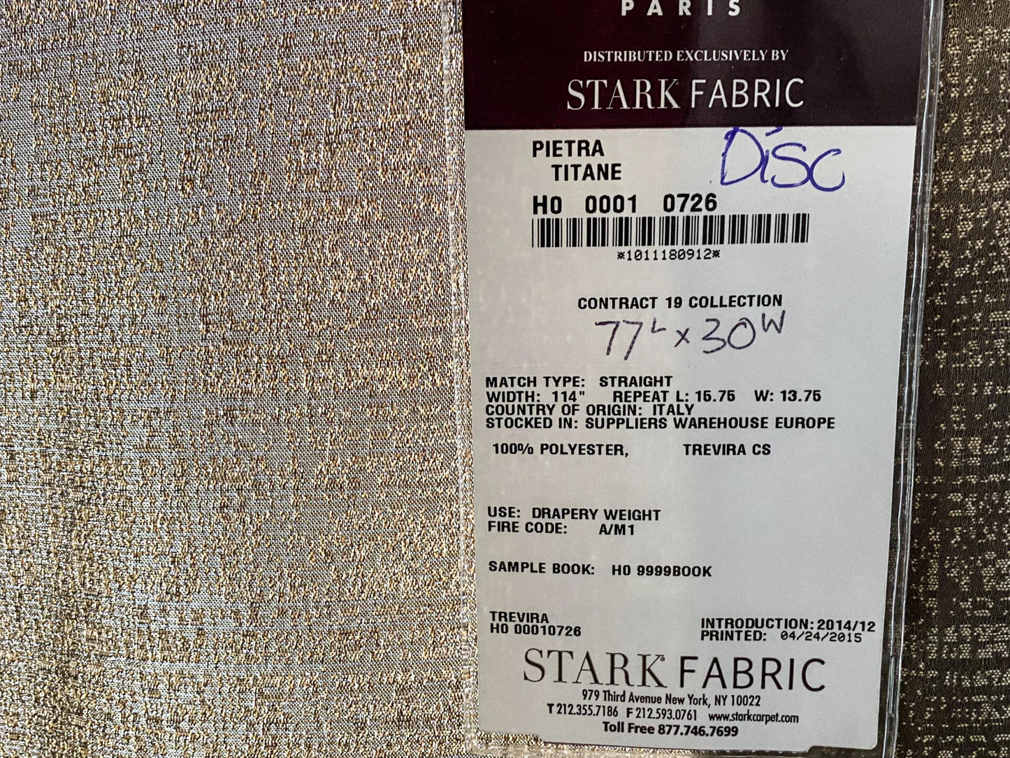 16 Berkbox64 Finished Drapery 2.4yard Scalamandre PIETRA TITANE Sheer Trevira CS MSRP USD656/y