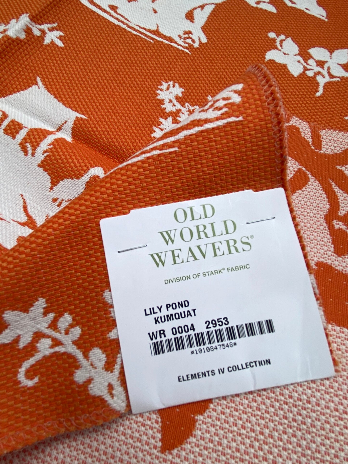 10 Berkbox90 Square Jacquard by Scalamandre Lily Pond Kumquat Orange and White Outdoors Bird/ Animal Chinoiserie MSRP USD222/y