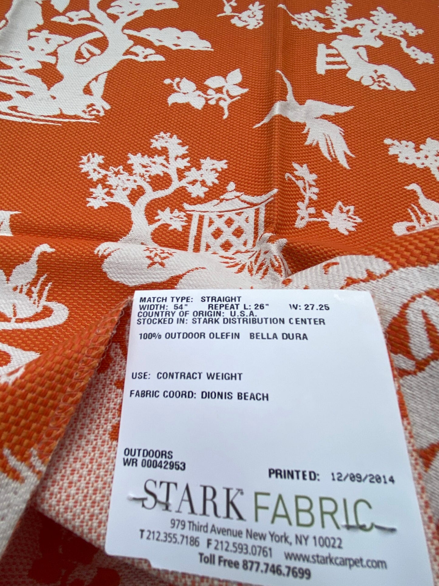 10 Berkbox90 Square Jacquard by Scalamandre Lily Pond Kumquat Orange and White Outdoors Bird/ Animal Chinoiserie MSRP USD222/y