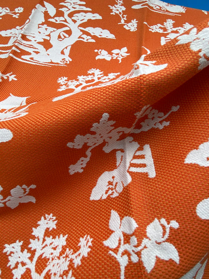 10 Berkbox90 Square Jacquard by Scalamandre Lily Pond Kumquat Orange and White Outdoors Bird/ Animal Chinoiserie MSRP USD222/y