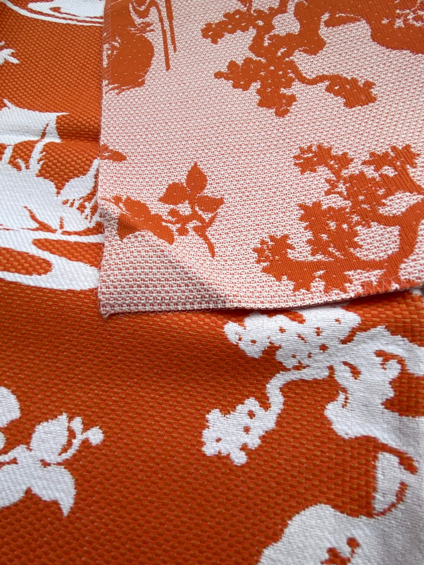 10 Berkbox90 Square Jacquard by Scalamandre Lily Pond Kumquat Orange and White Outdoors Bird/ Animal Chinoiserie MSRP USD222/y