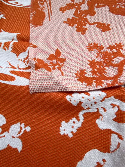 10 Berkbox90 Square Jacquard by Scalamandre Lily Pond Kumquat Orange and White Outdoors Bird/ Animal Chinoiserie MSRP USD222/y