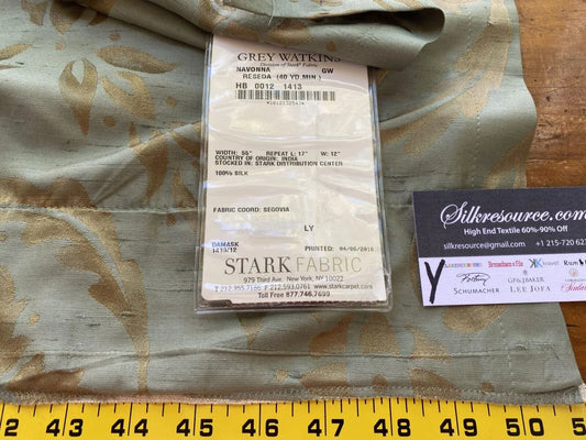 13 Boxy Scalamandre 1.1 Yards Navonna Reseda Blue Green Silk Lampas Renaissance MSRP USD 444/yard Old World Weavers