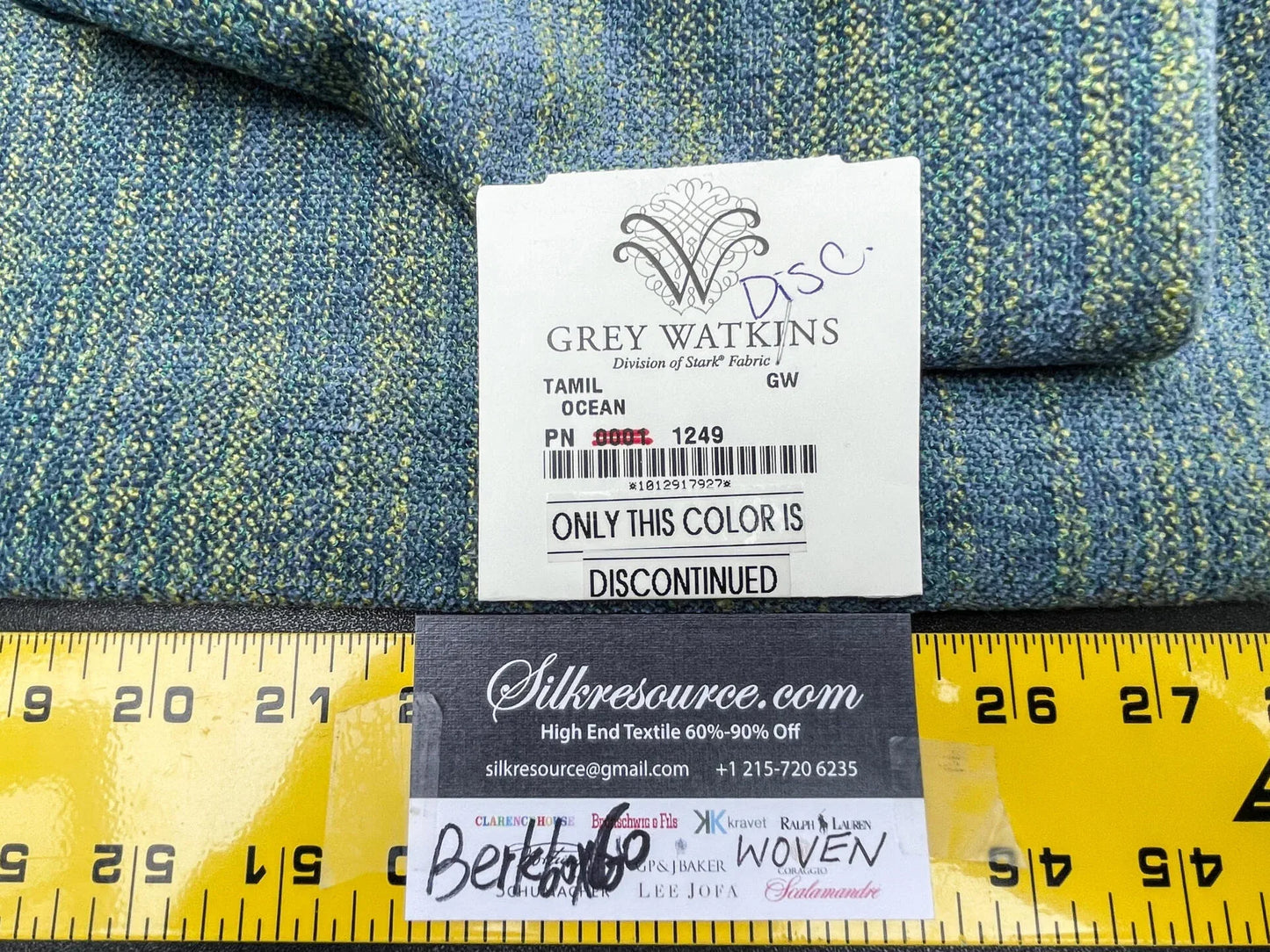 1 Berkbox60 2.4 yard Scalamandre TAMIL Ocean Strie Texture Green Blue  MSRP USD208/y
