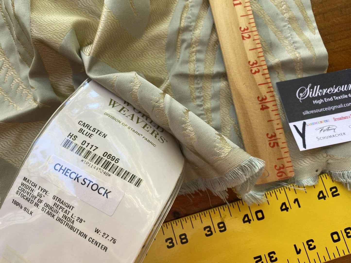 18 Boxy 1.2 Yards Scalamandre Carlsten Blue Beige 100% Silk Botanical Floral Large Pattern MSRP USD 278/y