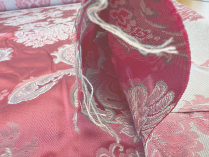 by yard Scalamandre Pink Red Floral Brocade with Silver Damask Pattern Renaissance Historic