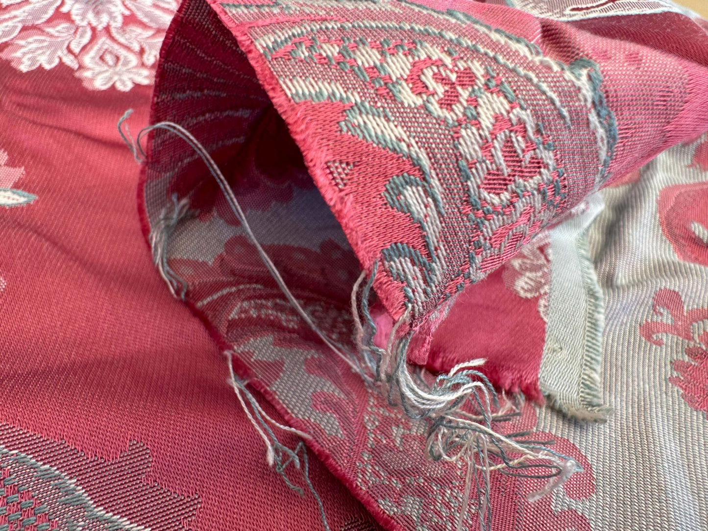 by yard Scalalamndre Red Floral Brocade with Silver Damask Pattern Renaissance Historic