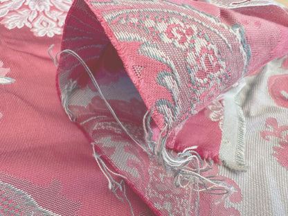 by yard Scalamandre Pink Red Floral Brocade with Silver Damask Pattern Renaissance Historic