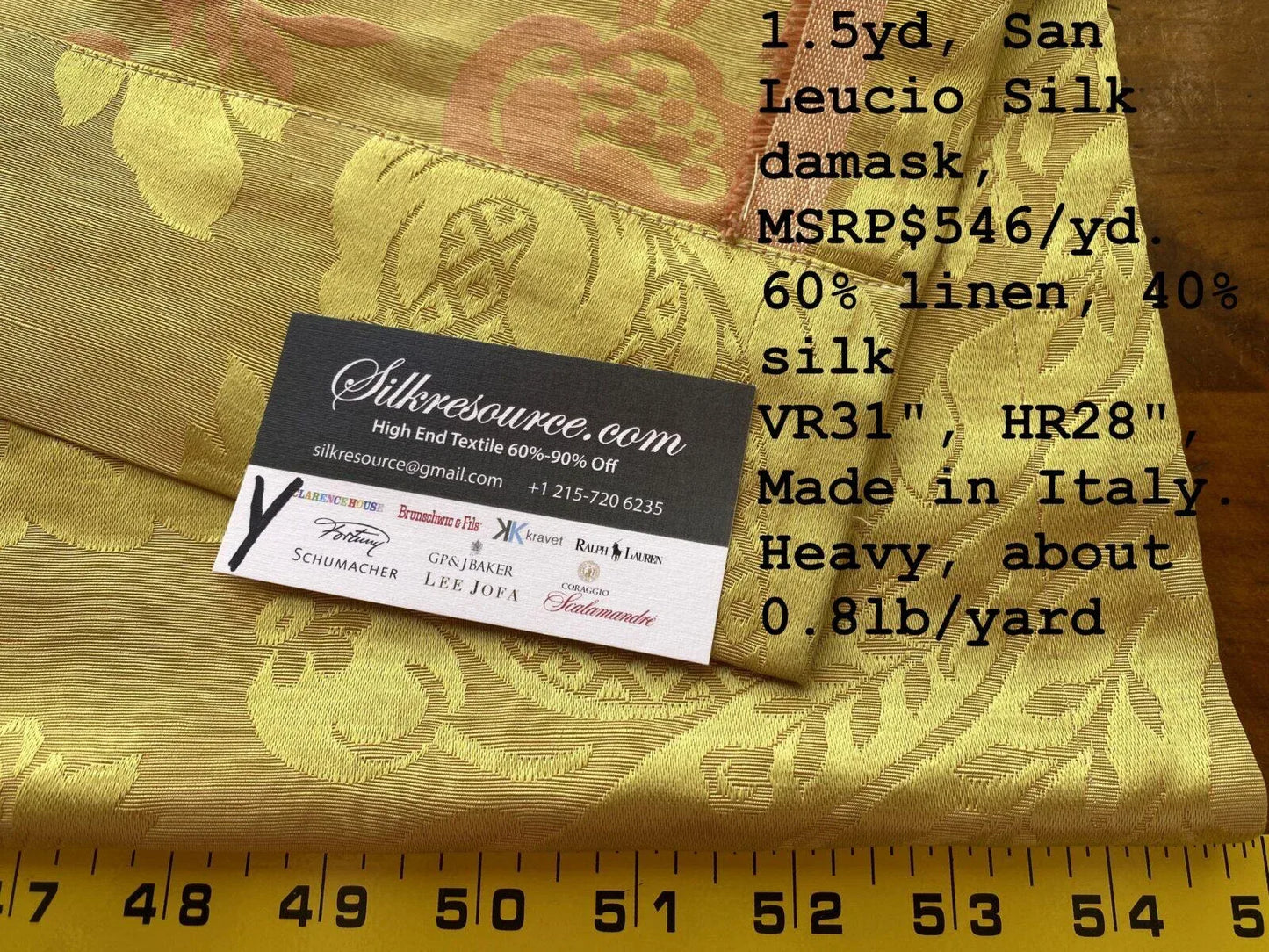 19 Boxy Scalamandre 1.5 Yards San Leucio Silk Damask Gold Pink MSRP USD 546/Y