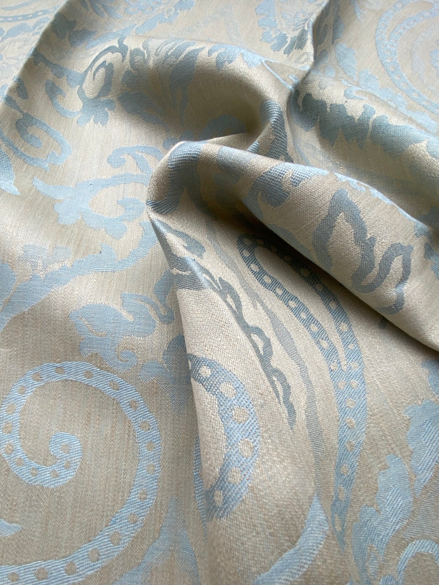 14 Berkbox90 Square Jacquard by Old World Weavers Blanchisserie Powder Blue Damask Paisley Linen MSRP USD284/y