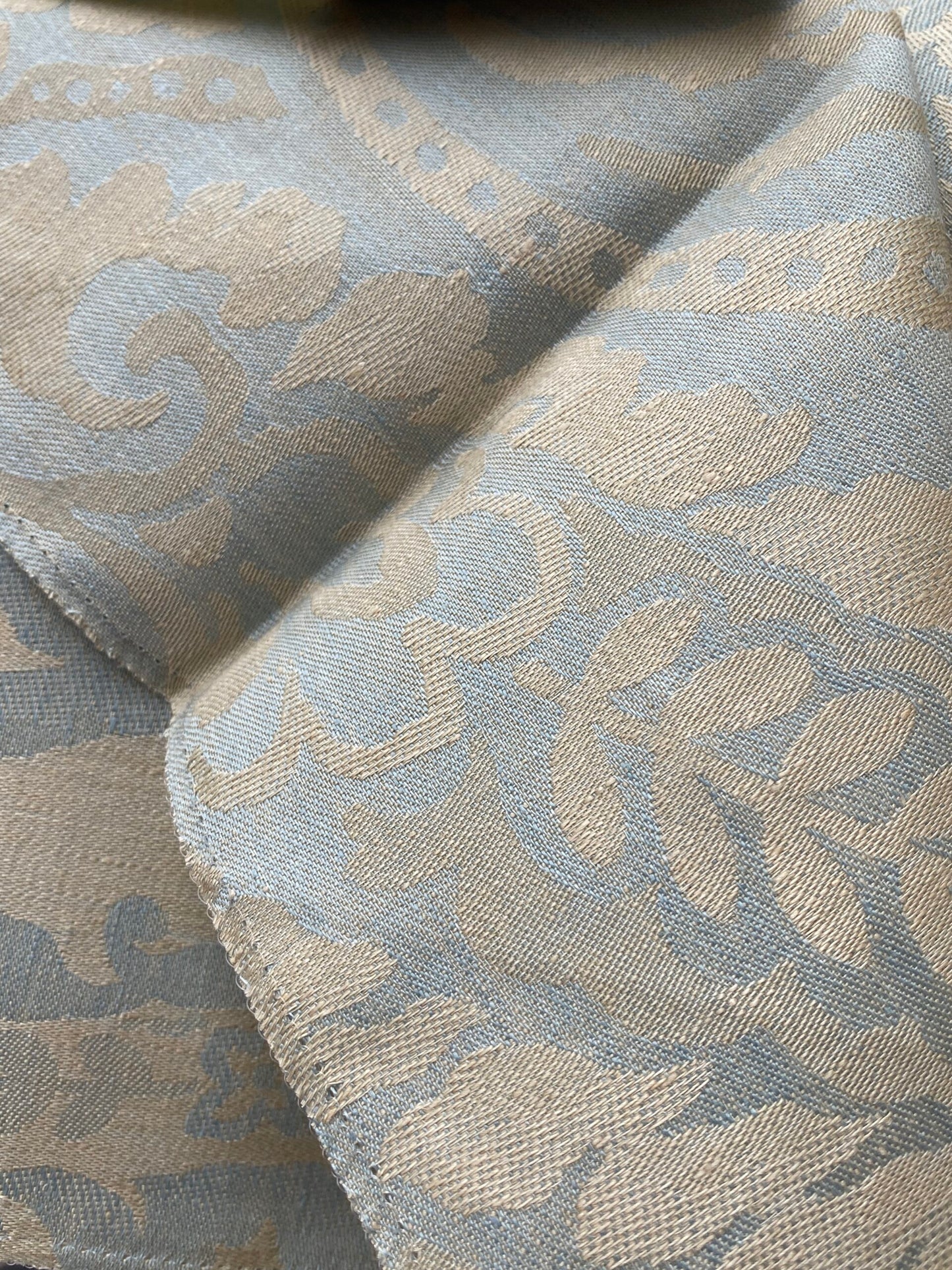 14 Berkbox90 Square Jacquard by Old World Weavers Blanchisserie Powder Blue Damask Paisley Linen MSRP USD284/y