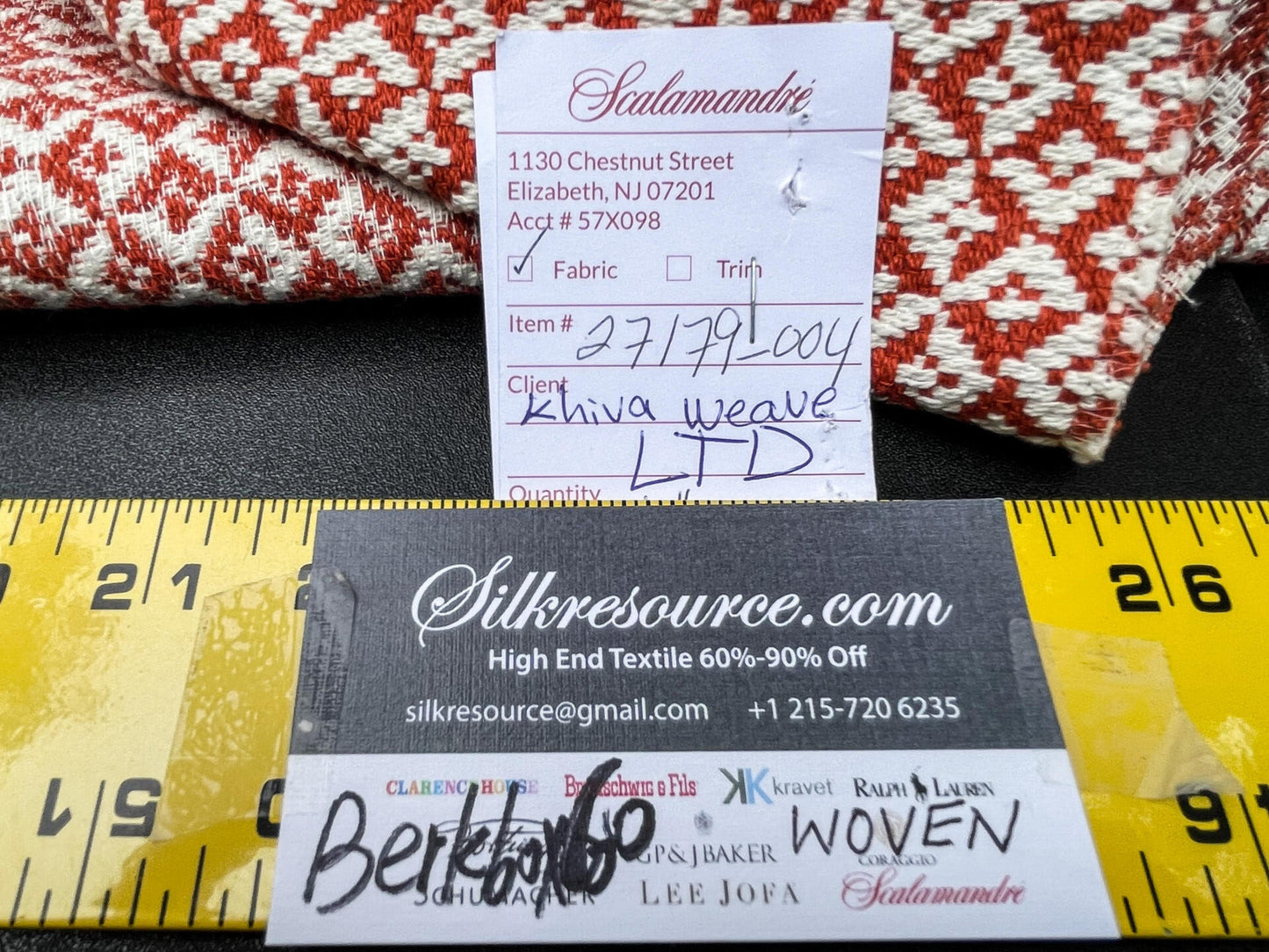 5 Berkbox60 1.5 yard Scalamandre KHIVA WEAVE Poppy Orange Geometric MSRP USD180/y