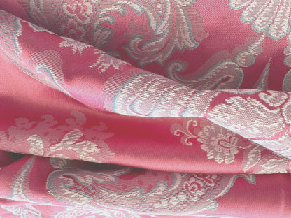 by yard Scalamandre Pink Red Floral Brocade with Silver Damask Pattern Renaissance Historic