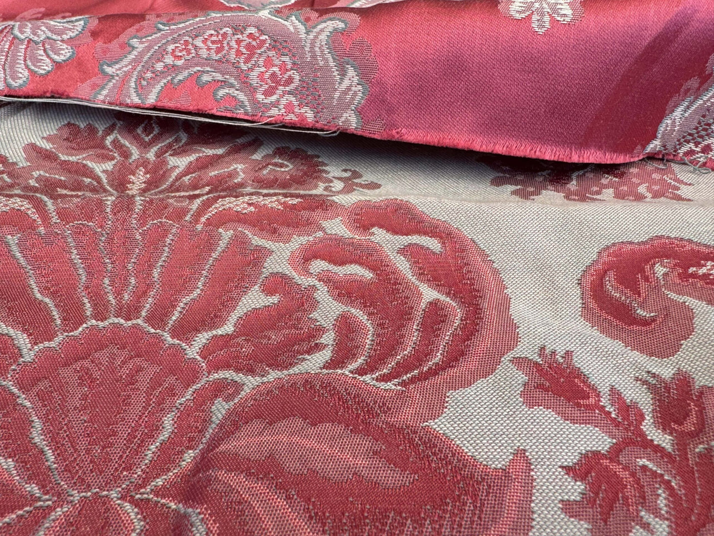 by yard Scalalamndre Red Floral Brocade with Silver Damask Pattern Renaissance Historic